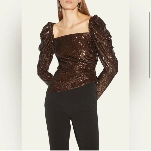 NWT Jonathan Simkhai Allura Hammered sequin-embellished blouse size 4/S